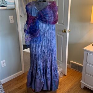Elegant iridescent blue  Sleeveless Dress t-length.  Scarf sold separately.